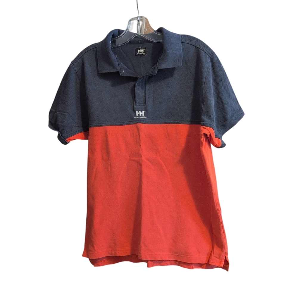 Helly Hansen Men’s Large Polo Shirt Blue Orange Colorblock Short Sleeve Casual
